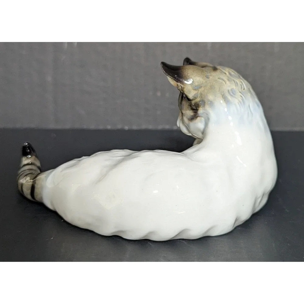 Sweet Porcelain Cat With Ball Numbered Figurine Hand-Painted High Gloss Finish